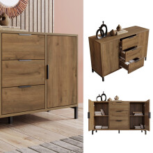 (=834647AAD) Kommode mit 2 Türen und 3 Schubladen, 120 x 40 x 76 cm in Dunkle Eiche, Verstellbare Ablage, Sideboard Highboard für Schla