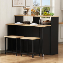 Kücheninsel auf Rollen, Ausziehbarer Essbereich Kücheninsel mit Stühlen, Sideboard mit großzügigem Stauraum, Ideal für Küche und Esszim