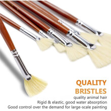 Fan Brush for Painting, 7 Pieces Fan Brush Set with Hog Bristle Natural Hair and Long Wood Handle, Artist Fan Brushes