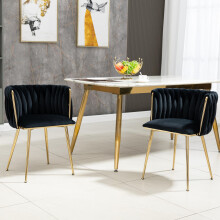 (Old SKU:W1880109475)Modernes luxuriöses Samt-Esszimmerstuhl-Set mit goldenen Metallbeinen, elegantem handgewebtem Design und weichen K