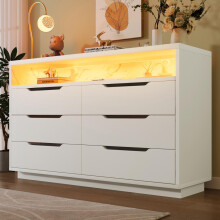 Sideboard, Kommode mit LED-Beleuchtung und 6 Schubladen, Staufach mit Marmorkorn, Moderner Schrank für Wohnzimmer und Schlafzimmer, 120