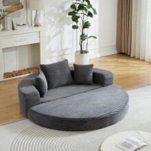 Ein vielseitiges Zwei-in-Eins-Schlafsofa, ideal für kompakte Wohnräume, das sowohl als halbrundes Sofa als auch als rundes Tagesbett ge