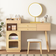 Schminktisch-Set, Kosmetiktisch mit LED-Spiegel und 3-Farbiger Beleuchtung, Schminktisch aus Holz für Schlafzimmerstudio - Maße: B120/H
