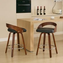 Bar Stools Set of 2, Swivel Bar Height Stools with Low Back, Wood Bar Chairs with Soft Cushion Seat, 63CM Seat Height (Black, 63CM Coun