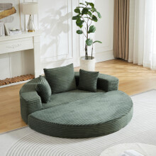 Ein vielseitiges Zwei-in-Eins-Schlafsofa, ideal für kompakte Wohnräume, das sowohl als halbrundes Sofa als auch als rundes Tagesbett ge