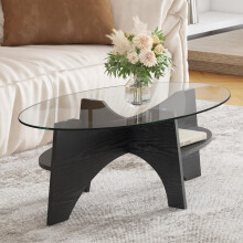 Moderner ovaler Beistelltisch aus Sicherheitsglas – Länge 104,9cm,Breite 60 cm,multifunktionales Design.Fächerförmiges Gestell.Tischbe