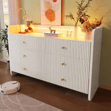 Sideboard, Kommode mit LED-Beleuchtung und 6 Schubladen, Wellenförmiges Rillendesign, Moderner Schrank für Wohnzimmer und Schlafzimmer,