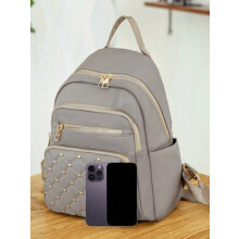 Klassischer Damenrucksack, Grau, Polyurethan/Polyester/Nylon
