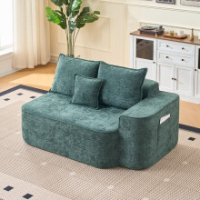 Bequemes 2-Personen Sofa ohne Montage, weiches Sofa mit Kissen & Seitentaschen, mit Seitentaschen,Grün