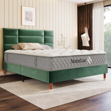 Polsterbett, Doppelbett mit Lattenrost, 140x200cm gepolsteres Bettgestell mit Kopfteil, in dunkelgrün Samt, für Erwachsene&Jugendliche