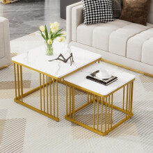 WF326269AAW image change)2er Set quadratische Hochglanz-Marmoroptik-Couchtische, ineinander schiebbare Tische mit goldenen Beinen, 60*6