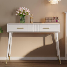 Schminktisch, Frisiertisch,Schreibtisch mit 2 Schubladen, Metallfüße, weiß, Maße: H 76 cm B 100 cm T 40 cm(ohne Spiegel)