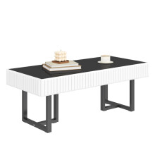 Moderner klassischer Couchtisch in Schwarz-Weiß, Wohnzimmertisch, hochglänzende schwarze Tischplatte.110 L x 50.5 B x 41 H(cm)
