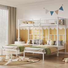 [30544849WAA]  Dreierbett, Dreifaches Etagenbett mit Leiter für Kinder und Jugendliche, Eisenbett mit Fallschutzgitter und Tisch,weiß 9