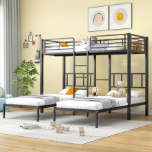 [30544849SAA]  Dreierbett, Dreifaches Etagenbett mit Leiter für Kinder und Jugendliche, Eisenbett mit Fallschutzgitter und Tisch, Schwa