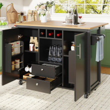 Kücheninsel Buffetschrank 120 x 73 (45) x 92 cm Küchenschrank Küchenwagen und klappbarer Arbeitsplatte mit Handtuchhalter Gewürzregal T