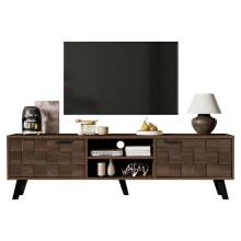 Moderner TV-Schrank mit 2 Türen und 2 offenen Fächern in dunkelholzener Maserung – 160,5 x 35,5 x 45 cm