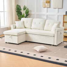 Ecksofa mit Bettkasten und Schlaffunktion, Praktisches Schlafsofa mit Stauraum, beidseitig montierbar, L-Form Sofa aus Chenille für Woh