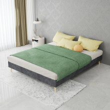 Modern Minimalist Bed Frame, 140x200 cm, Grey, Dutch Velvet Fabric, Low-Profile Base, Modern Style Bedroom Furniture. Excludes Gas Lift