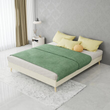 Modern Minimalist Bed Frame, 140x200 cm, Beige, Dutch Velvet Fabric, Low-Profile Base, Modern Style Bedroom Furniture. Excludes Gas Lif