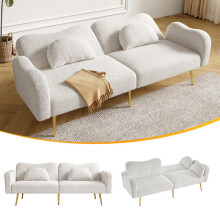 [Schlaffunktion]Zweisitzer-Sofabett - Modernes Zweisitzersofa mit verstellbarer Rückenlehne + vergoldeten Metallfüßen, integrierter Bet