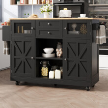 Kücheninsel, Esszimmerwagen mit Arbeitsplatte, Buffetschrank, Esszimmerwagen mit Holzmaserung, seitlicher Handtuchhalter, dreidimension