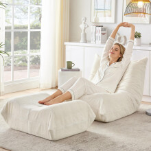 Lazy Sofa mit Rückenlehne und Fußhocker, Relaxsessel, Weicher Teddyfell-Bohnensack-Bodenlesesessel, Bequemer Einzel-Bodensofa für Wohnz