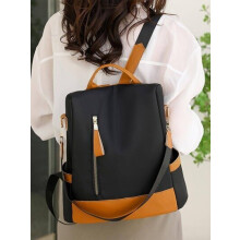 Schwarzer Damenrucksack aus Polyurethan, Polyester und Kunstleder
