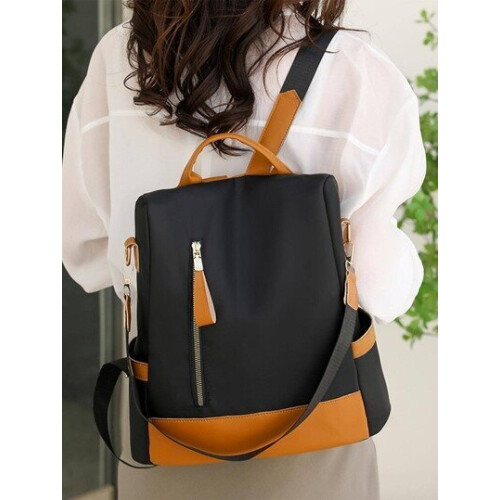 Schwarzer Damenrucksack aus Polyurethan, Polyester und Kunstleder