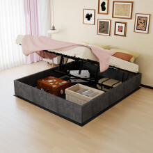 Modern Simple Style Bed Frame, 160*200 cm, Grey, Dutch Velvet Fabric, with Gas Lift, Modern Bedroom Furniture, Excluding Headboard and