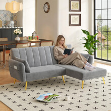 Modernes Klappsofa, L-förmiges Sofa, Schlafsofa mit Zusatzecke, Ecksofa mit Schlaffunktion, geeignet für Wohnzimmer, Schlafzimmer, Heim
