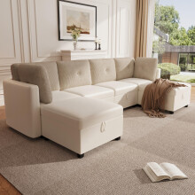 6-moduliges, modulares U-förmiges Sofa mit Stauraum – Multifunktionale Wohnzimmer-Ecksofa, verwandelbar in L-förmiges Sofa/Liegebett/E