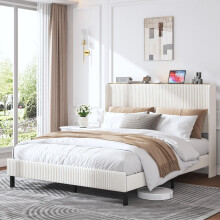 Bettrahmen160*200 gepolstertes Plattformbett mit Stoffköpfchen, Flügelkantendesign/Nicht-Rutsch- und Rauschfreien/Metalllatten/No Box S