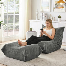 Lazy Sofa mit Rückenlehne und Fußhocker, Relaxsessel, Weicher Teddyfell-Bohnensack-Bodenlesesessel, Bequemer Einzel-Bodensofa für Wohnz