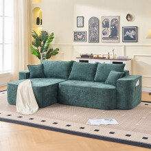 L-Form Ecksofa "Cloud Couch", 262cm mit Chaiselongue, XXL-Tiefsitz, ohne Montage, modulares Sofa in Grün Chenille für Wohnzimmer