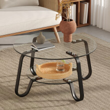 Retro minimalistischer Stil Metallrahmen Doppelschicht gehärtetes Glas Couchtisch, fügt einen Hauch von Eleganz zu Ihrem Wohnzimmer