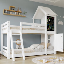 Etagenbett, Kinderbett, Mit einerkleinen Tür und einer Tafel, Schöne Fenster und Dach, Dreistufige Schrägleiter, Stabile Lattenroste, K