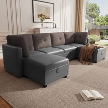6-moduliges, modulares U-förmiges Sofa mit Stauraum – Multifunktionale Wohnzimmer-Ecksofa, verwandelbar in L-förmiges Sofa/Liegebett/E