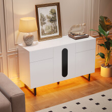 Modernes Sideboard 120 cm mit großem Stauraum, Schubladen & Türen – Weiß mit schwarzen Griffen & Metallbeinen, vielseitig einsetzbar i