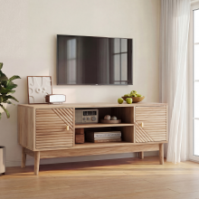 110 cm hoher TV-Ständer, TV-Ständer im Mid-Century-Modern-Stil, geeignet für 32/45-Zoll-Fernseher, Entertainment-Center mit Stauraum, M