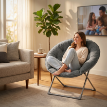 Klappbarer Schafwoll-Saucertischstuhl,Tragbarer Klappbarer Weicher Mondstuhl,für Schlafzimmer, Wohnheimplätze, Wohnungen, Entspannungsb