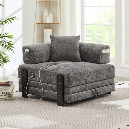 2-in-1 Folding Sofa with Sleep Function & USB/Type C Port & Storage,Compact Sofa Bed with Armrests for Small Spaces ,Guest Room & Loft 1