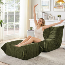 Lazy Sofa mit Rückenlehne und Fußhocker, Relaxsessel, Weicher Teddyfell-Bohnensack-Bodenlesesessel, Bequemer Einzel-Bodensofa für Wohnz