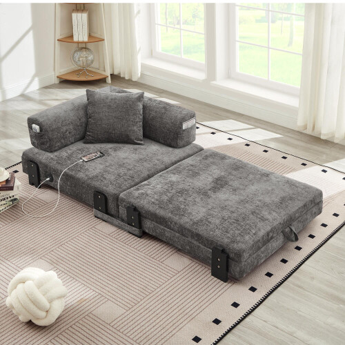 2-in-1 Folding Sofa with Sleep Function & USB/Type C Port & Storage,Compact Sofa Bed with Armrests for Small Spaces ,Guest Room & Loft 2