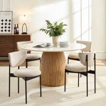 2er Set Esszimmerstühle im Skandi-Design, 2 Farbvarianten: Khaki mit Edelstahl / Creme mit schwarzem Metallgestell, Stoffbezug, kompakt