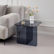 Tempered Grey Bent Glass SideTable, Transparent End Table, Sofa table