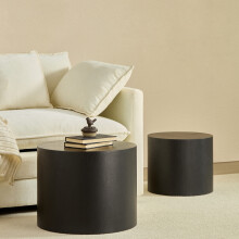 2er Set Runde Nesting-Tische in 3 Farben: Esche Natur / Schwarz / Walnuss, wasserabweisend & verzugsfrei, Couchtisch-Set (Ø48x38 + Ø38x