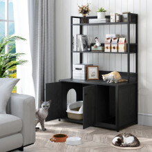 Large Cat Litter Box Enclosure with Storage Shelf, Hidden Cat Washroom Furniture, Wooden Cat House with Scratch Pad, Sturdy Indoor Pet