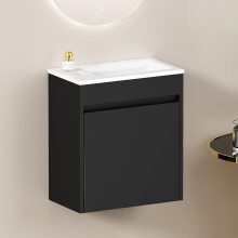 46 cm schwarzer Badezimmerschrank mit reichlich Stauraum und einer Soft-Close-Tür für sanftes und leises Schließen.