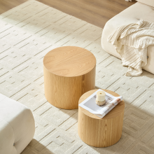 2er Set Runde Nesting-Tische in 3 Farben: Esche Natur / Schwarz / Walnuss, wasserabweisend & verzugsfrei, Couchtisch-Set (Ø48x38 + Ø38x